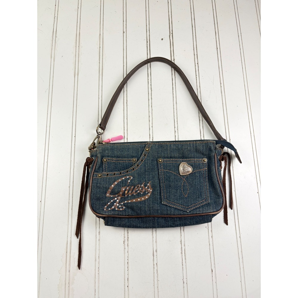 Guess Vintage Y2K 2000s Studded Denim Small Western Boho Shoulder Bag Purse - Picture 9 of 10